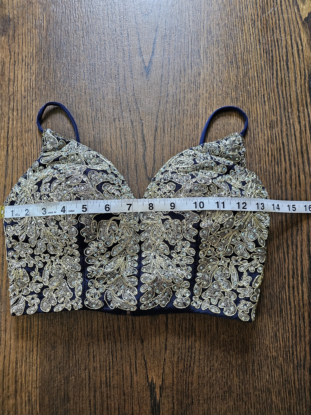 B Darlin Gold Embellished Navy Beaded Bustier Top Size Womens 0 - Picture 6 of 8